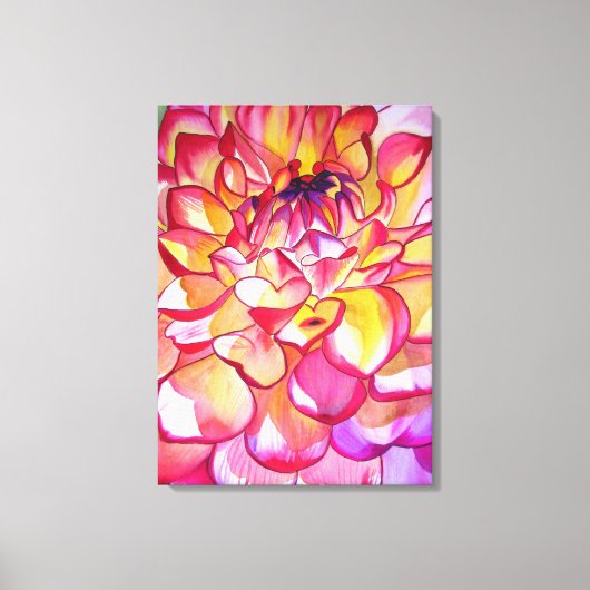 Rosa Dahlia Aquarell abstrakte Kunst Leinwand (Vorderseite)