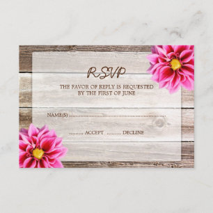 Rosa Dahlia Barn Wood Wedding RSVP Response Card Karte
