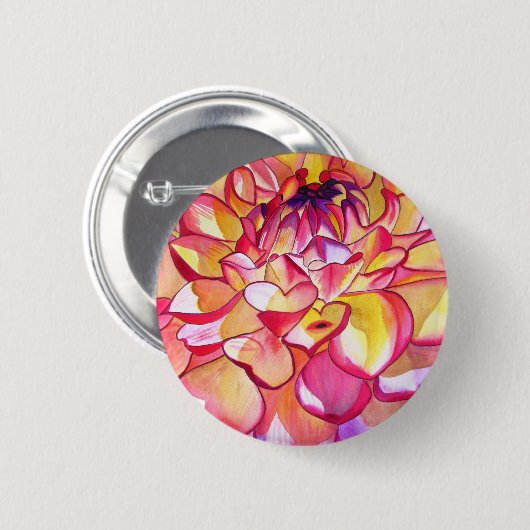 Rosa Dahlia Blume Aquarell Kunst Button (Vorne & Hinten)