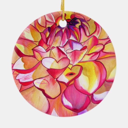 Rosa Dahlia Blume Aquarell Kunst Keramik Ornament (Hinten)