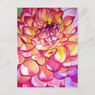Rosa Dahlia Blume Aquarell Kunst Postkarte