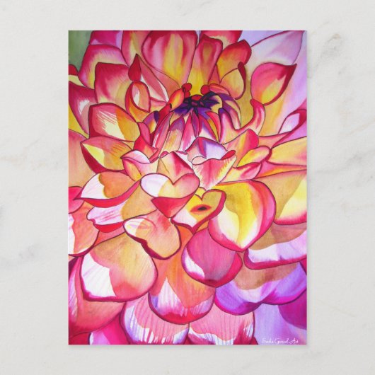 Rosa Dahlia Blume Aquarell Kunst Postkarte (Vorderseite)