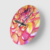 Rosa Dahlia Blume Aquarell Kunst Runde Wanduhr (Winkel)