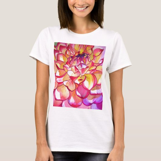 Rosa Dahlia Blume Aquarell Kunst T-Shirt (Vorderseite)
