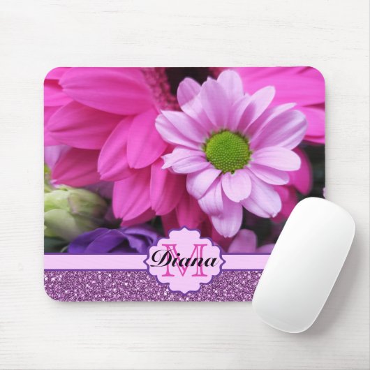 Rosa Dahlia Blume Lila Glitzer Blumenname Mousepad (Mit Mouse)