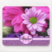 Rosa Dahlia Blume Lila Glitzer Blumenname Mousepad (Vorne)