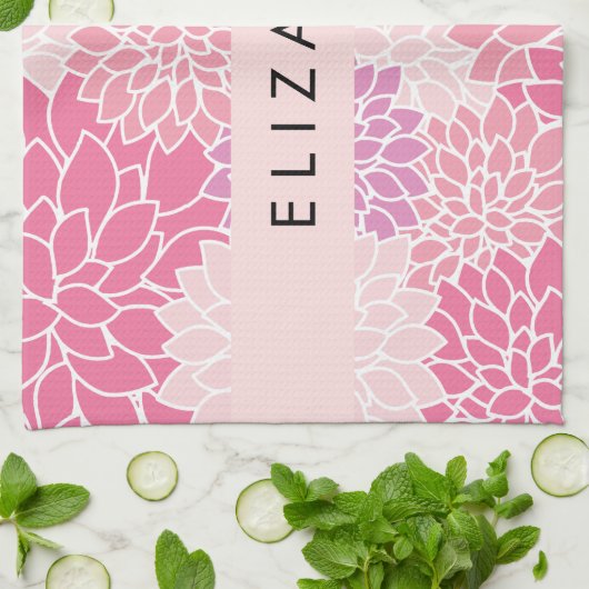 Rosa Dahlia-Blume, Muster der Blume, Ihr Name Geschirrtuch (Gefaltet)