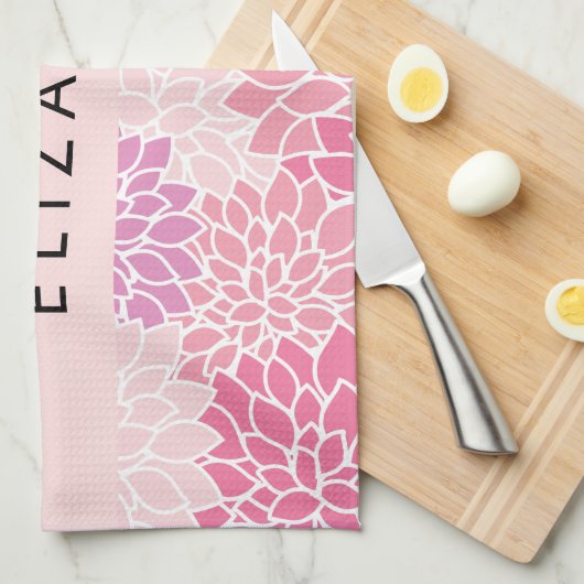 Rosa Dahlia-Blume, Muster der Blume, Ihr Name Geschirrtuch (Viertel Falte)