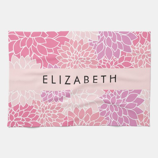 Rosa Dahlia-Blume, Muster der Blume, Ihr Name Geschirrtuch (Horizontal)