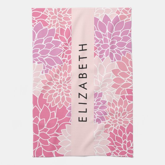 Rosa Dahlia-Blume, Muster der Blume, Ihr Name Geschirrtuch (Vertikal)