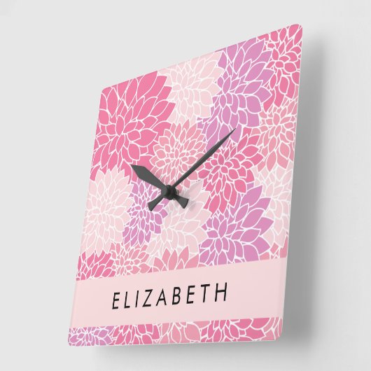 Rosa Dahlia-Blume, Muster der Blume, Ihr Name Quadratische Wanduhr (Winkel)