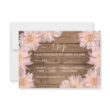 Rosa Dahlia Blume Rustic Wood Wedding RSVP Card