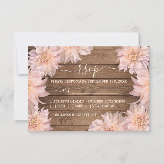 Rosa Dahlia Blume Rustic Wood Wedding RSVP Card Karte (Vorderseite)