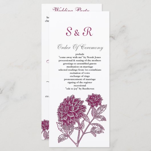 Rosa Dahlia Hochzeitsprogramm Programm (Vorne/Hinten)