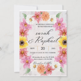 Rosa Dahlia Rahmen Wasserfarbene Hochzeit Einladung