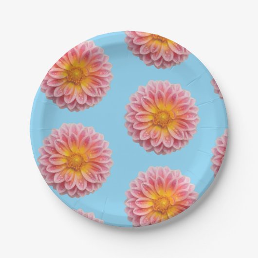 Rosa Dahlia- und Taubentropfen Pappteller (Vorderseite)