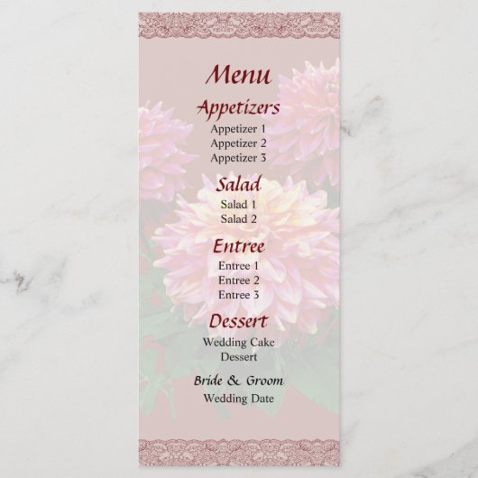 Rosa Dahlias Kidd Climax Menü Menükarte (Vorderseite)