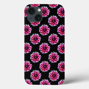 Rosa Dahlie-Muster auf schwarzen iPhone 13 Hülle