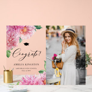 Rosa Dahlienblumen Gratuliere Abschluss Foto Acrylschild