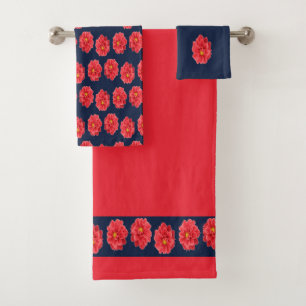 Rosa Dahlische Blume auf blau Badhandtuch Set