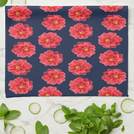 Rosa Dahlische Blume auf blau Geschirrtuch (Gefaltet)