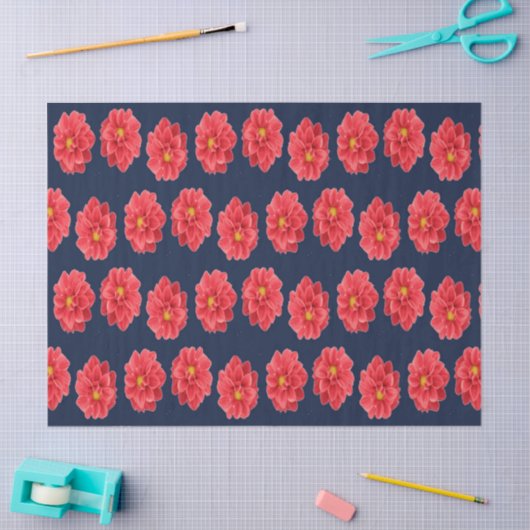 Rosa Dahlische Blume auf blau Seidenpapier (Basteln)