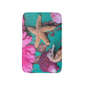Rosa Daises und Seepferd mit Starfish Badematte (Vorderseite Vertikal)