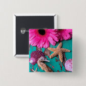 Rosa Daises und Seepferd mit Starfish Button (Vorne & Hinten)