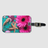 Rosa Daises und Seepferd mit Starfish Gepäckanhänger (Vorderseite (Horizontal))