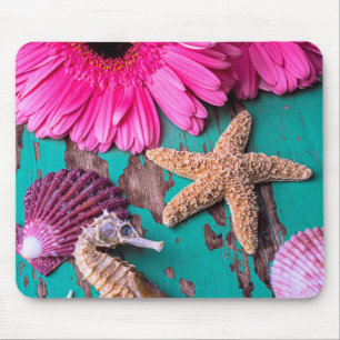 Rosa Daises und Seepferd mit Starfish Mousepad