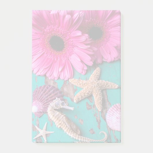 Rosa Daises und Seepferd mit Starfish Post-it Klebezettel (Vorderseite)