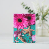 Rosa Daises und Seepferd mit Starfish Postkarte (Stehend Vorderseite)