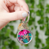 Rosa Daises und Seepferd mit Starfish Schlüsselanhänger (Hand)