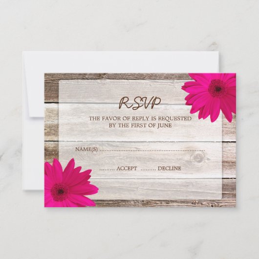 Rosa Daisy Barn Wood Wedding RSVP Response Card (Vorderseite)