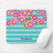 Rosa Daisy Blume auf Türkis Streifen Mousepad (Mit Mouse)