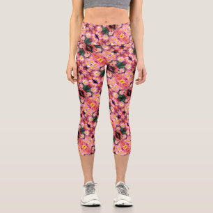 Rosa Daisy Blume und Hummelmuster Capri Leggings