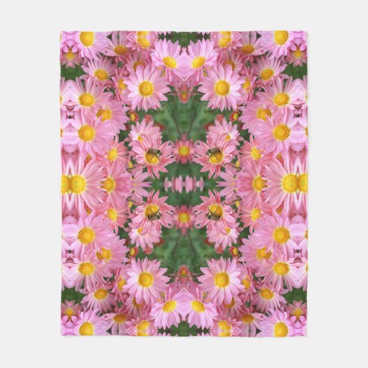 Rosa Daisy Blume und Hummelmuster Fleecedecke (Vorderseite)