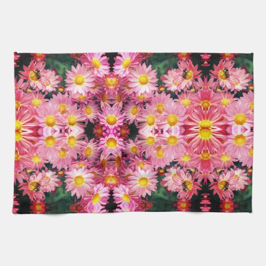 Rosa Daisy Blume und Hummelmuster Geschirrtuch (Horizontal)