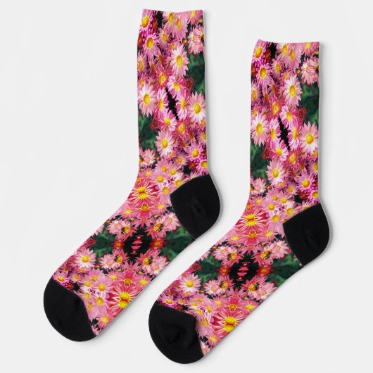 Rosa Daisy Blume und Hummelmuster Socken (Linkes Detail)
