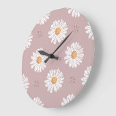 Rosa Daisy: Blumenmuster wiederholt sich. Große Wanduhr (Winkel)