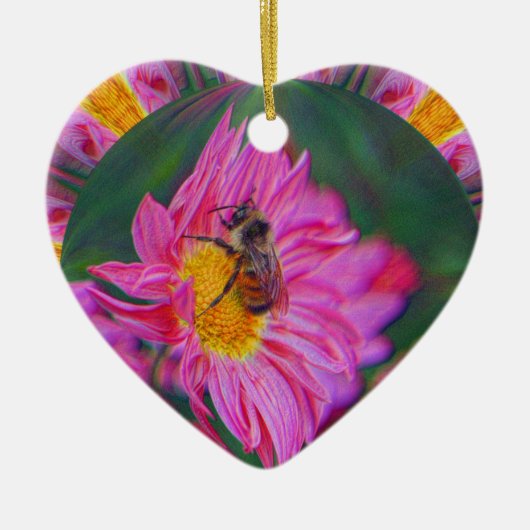 Rosa Daisy Bumble Bee Abstrakte Art Ornament (Vorne)