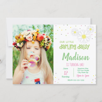 Rosa Daisy Geburtstag Einladung mit Foto
