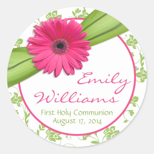 Rosa Daisy Grün Weiße Blüte Erste Kommune Runder Aufkleber (Vorderseite)