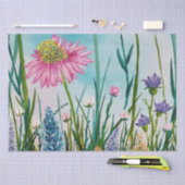 Rosa Daisy in einer Wiese von Wildblumen Ölgemälde Seidenpapier (Handwerk)