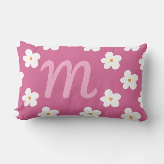 Rosa Daisy Monogram, Bubblegum Pink Girl Decke Lendenkissen (Vorderseite)