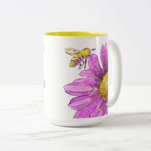 Rosa Daisy Mum mit Hummel Zweifarbige Tasse (VorderseiteRechts)