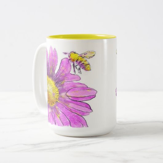 Rosa Daisy Mum mit Hummel Zweifarbige Tasse (Vorderseite Links)