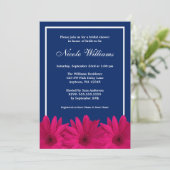 Rosa Daisy Navy Blue Border Brautparty Einladung (Stehend Vorderseite)