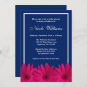 Rosa Daisy Navy Blue Border Brautparty Einladung (Vorne/Hinten)