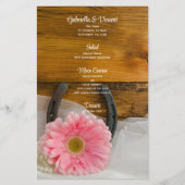 Rosa Daisy Pearls Horseshoe Country Wedding Menu (Vorderseite)